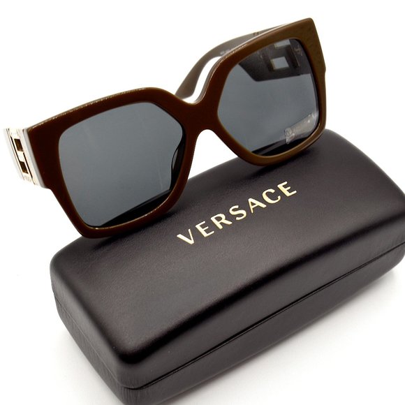 NEW VERSACE VE4402 BROWN/GREEN DARK GREY LENS AUTHENTIC SUNGLASSES - Picture 4 of 11